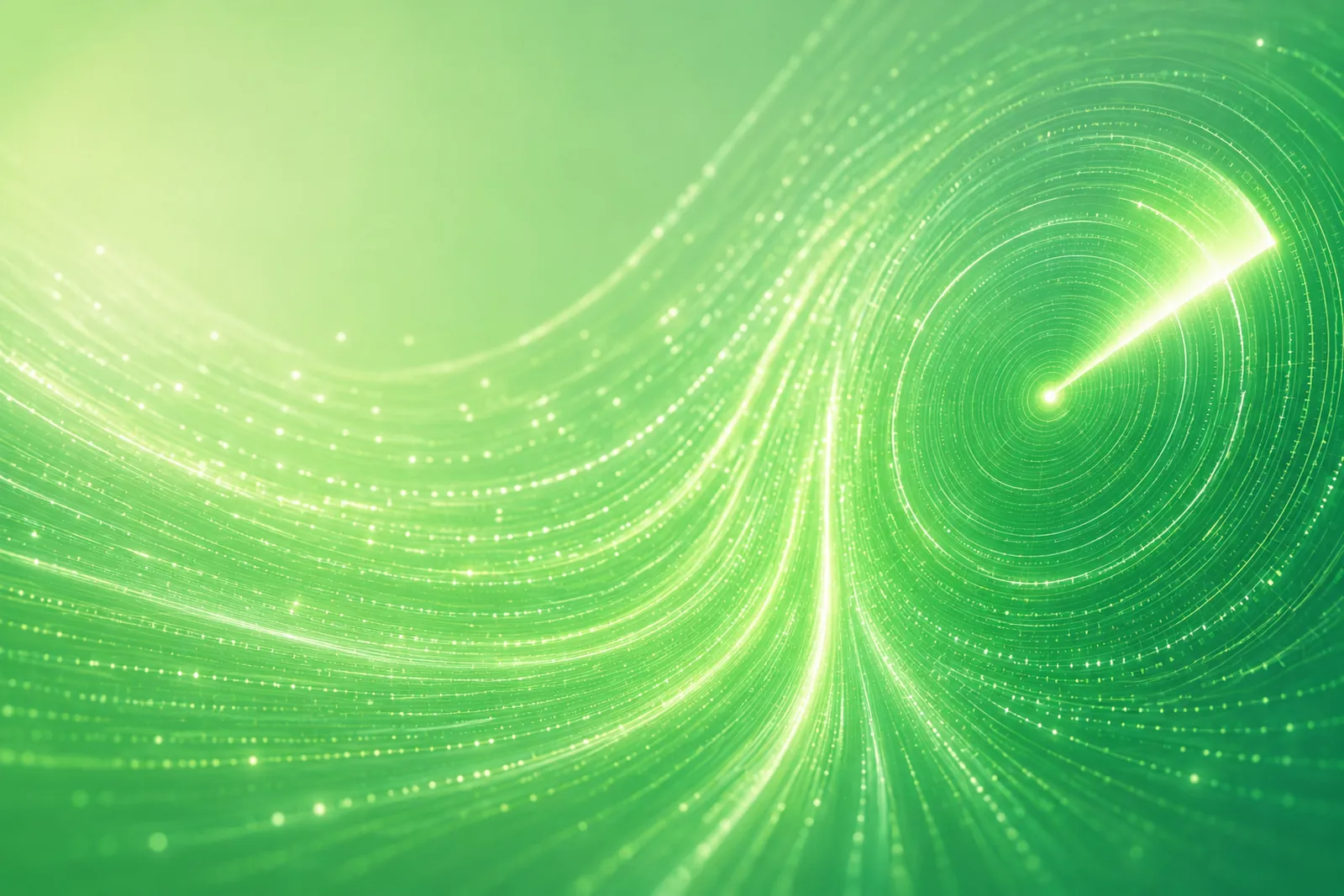 Abstract green data-flow visualization suggesting a governed signal layer and risk-scan control surface around AI output.